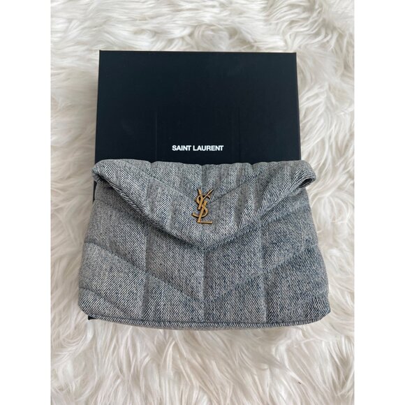 Saint Laurent Loulou Small Puffer Denim Pouch Clutch - Picture 6 of 10